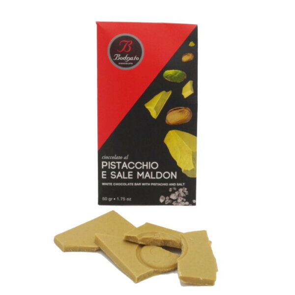 Schokolade Pistacchio + Sale Maldon - Pistazie + Meersalz - 50 g, von Bodrato Cioccolato